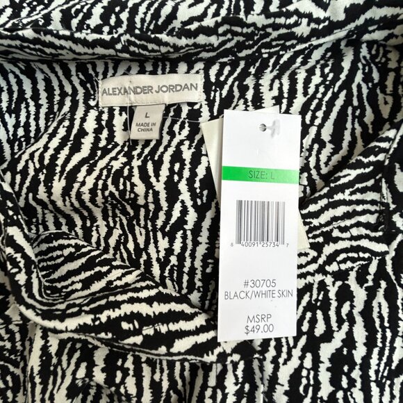 Alexander Jordan Womens Zebra Print Button-Up Shirt Large Rayon Black/White New - Picture 3 of 7